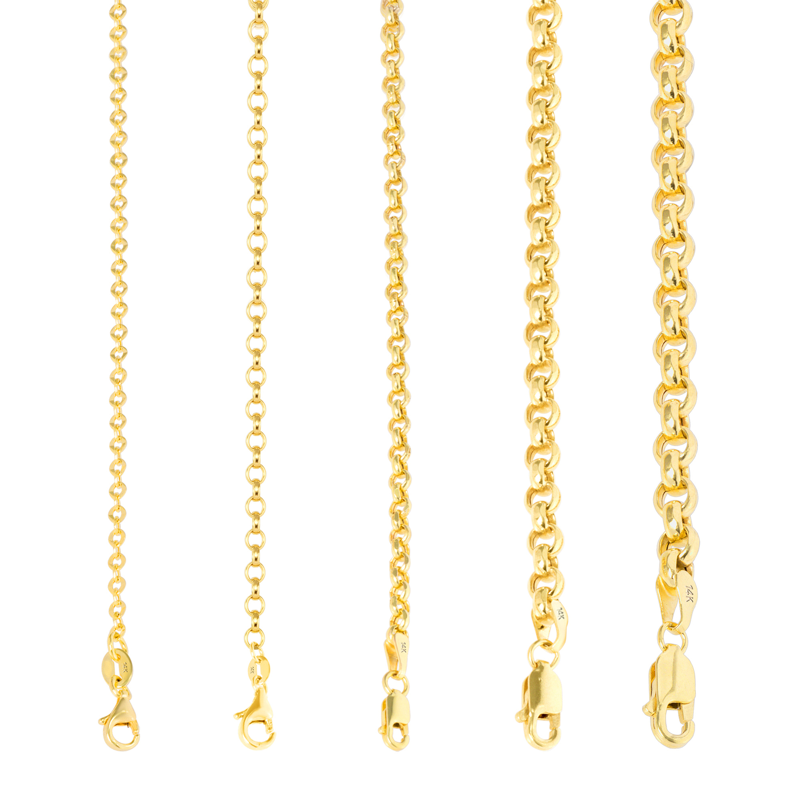 10K Yellow Gold 2mm-5mm Rolo Round Cable Link Chain Pendant Necklace, 16″- 30″