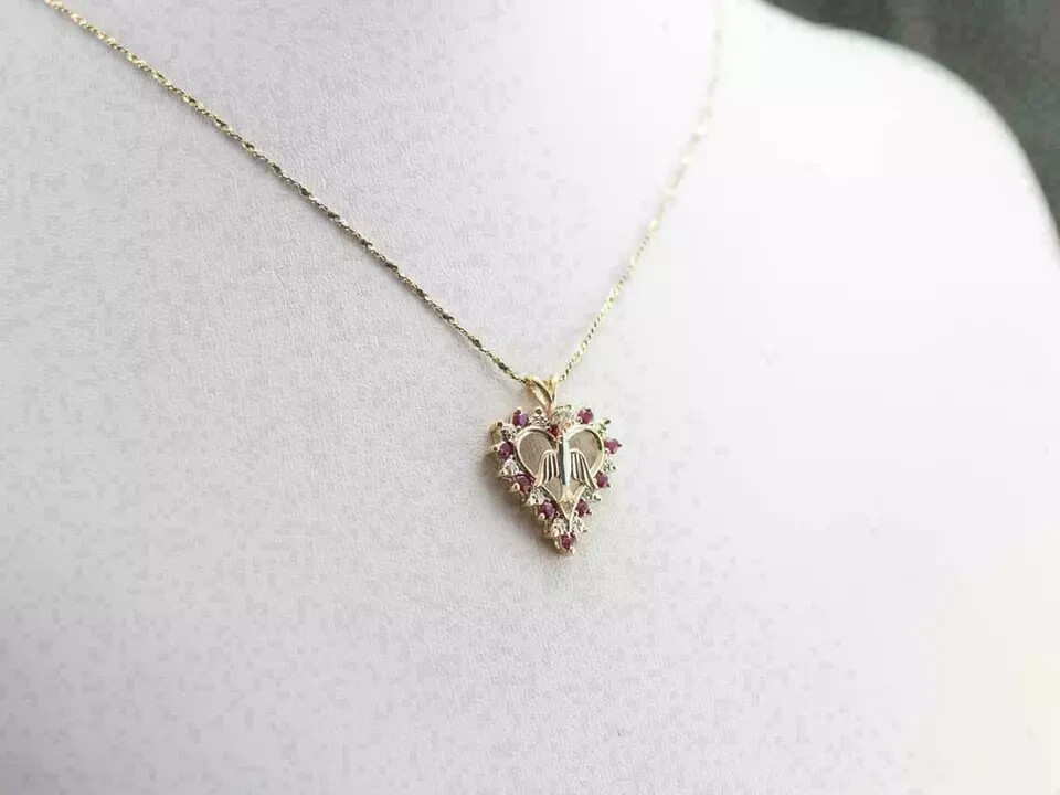 1.00 Ct Round Cut Red Ruby Bird Heart Pendant 14K Yellow Gold Finish Free Chain