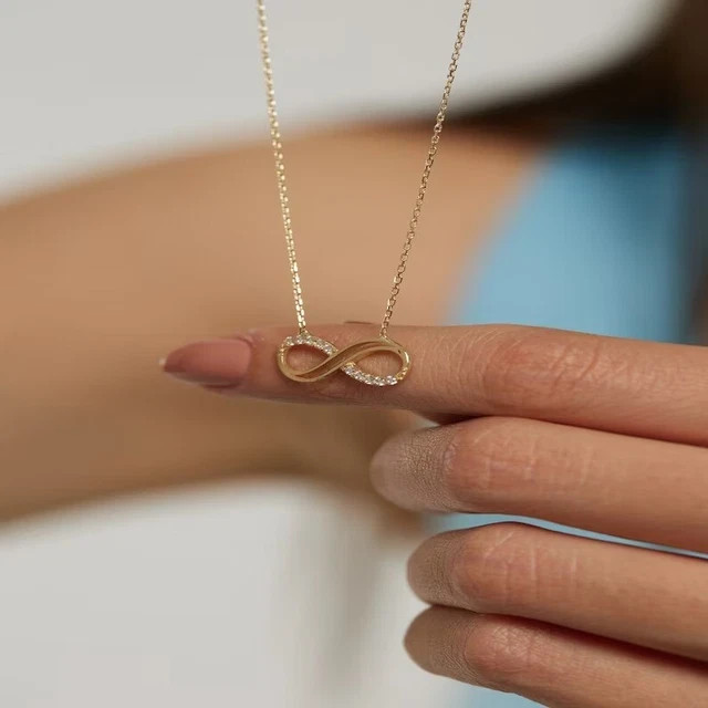1ct Lab Grown Diamond 14K Yellow Gold Plated Stunning Infinity Pendant Necklace