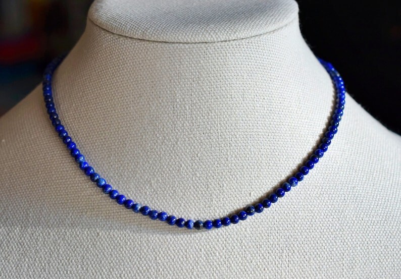 A++ Natural Lapis Lazuli Smooth Round 4-6MM Gemstone Beads Handmade Necklace 18″