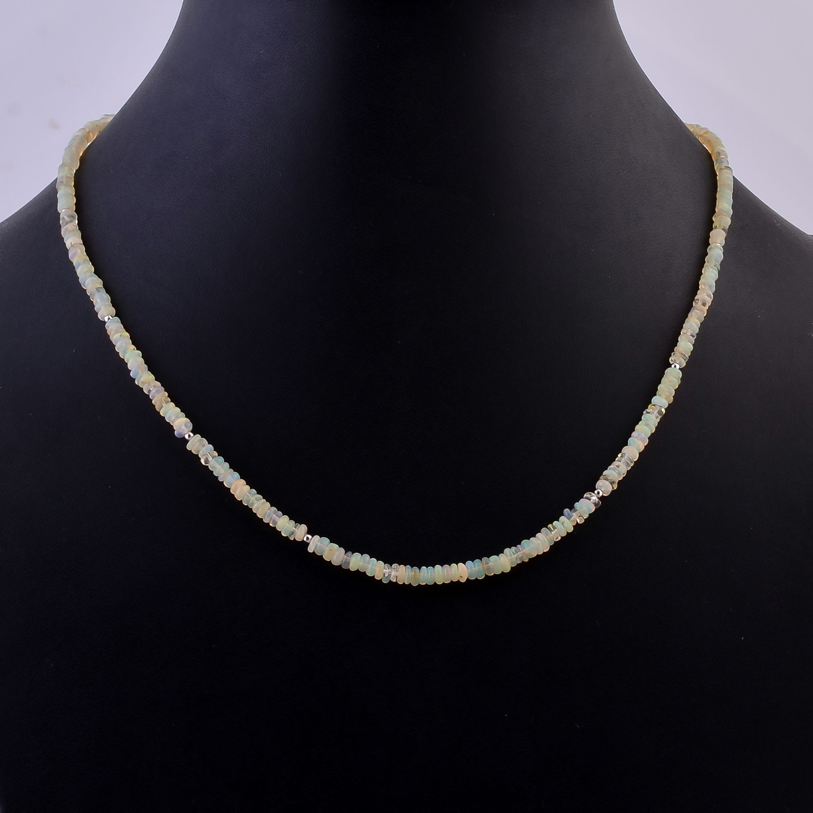 Natural Ethiopian Opal Faceted Rondelle Beads Necklace 17-19″ Adjustable P-785