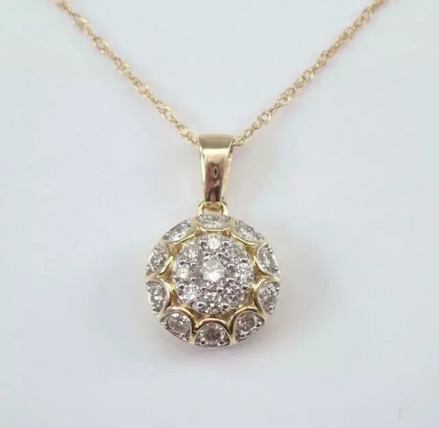 2Ct Round Tester Pass Moissanite Cluster Pendant 14K Yellow Gold Plated Silver