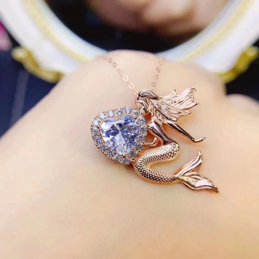 1.50Ct Heart Cut Diamond Promise Angel Heart Pendant 14K Rose Gold Plated 18
