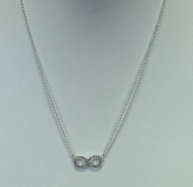 Sterling Silver CZ Pave Infinity Pendant Necklace 16″ /18″ NWT Gift Box