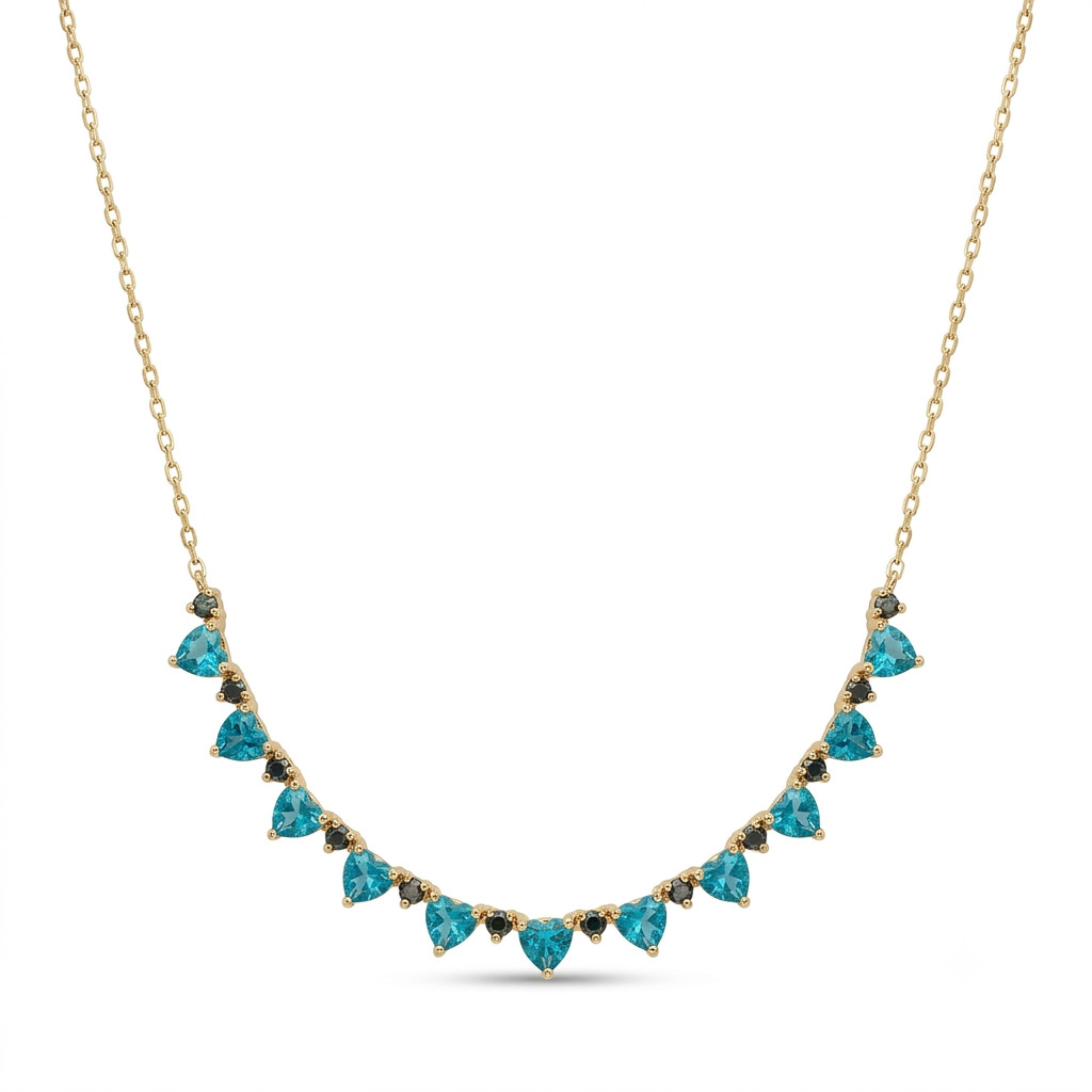 Blue Apatite Sapphire Necklace 18.0 In. 925 Sterling Silver Handmade