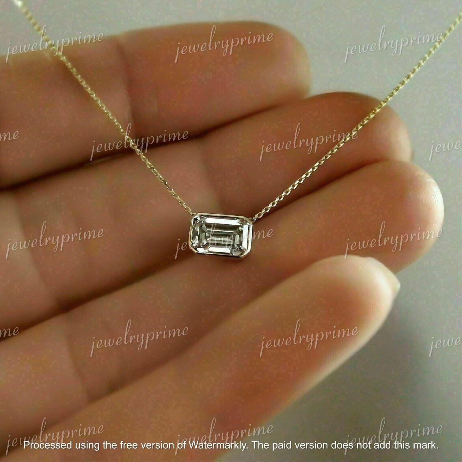 1.00Ct Emerald Cut Lab-Created Diamond Solitaire Pendant 14k Yellow Gold Finish