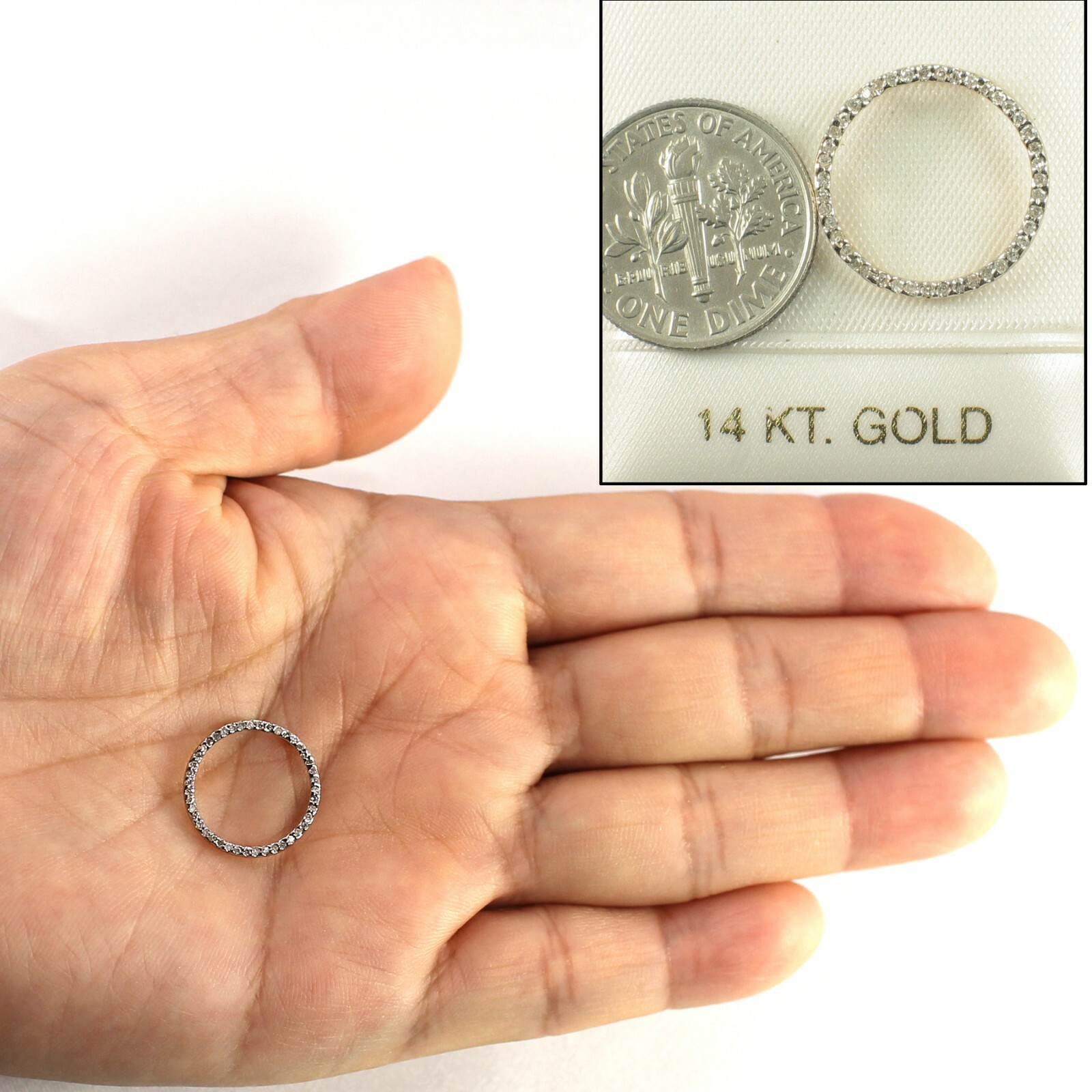 Elegant & beautiful 14k Solid Yellow Gold Circle Diamond Pendant Necklace