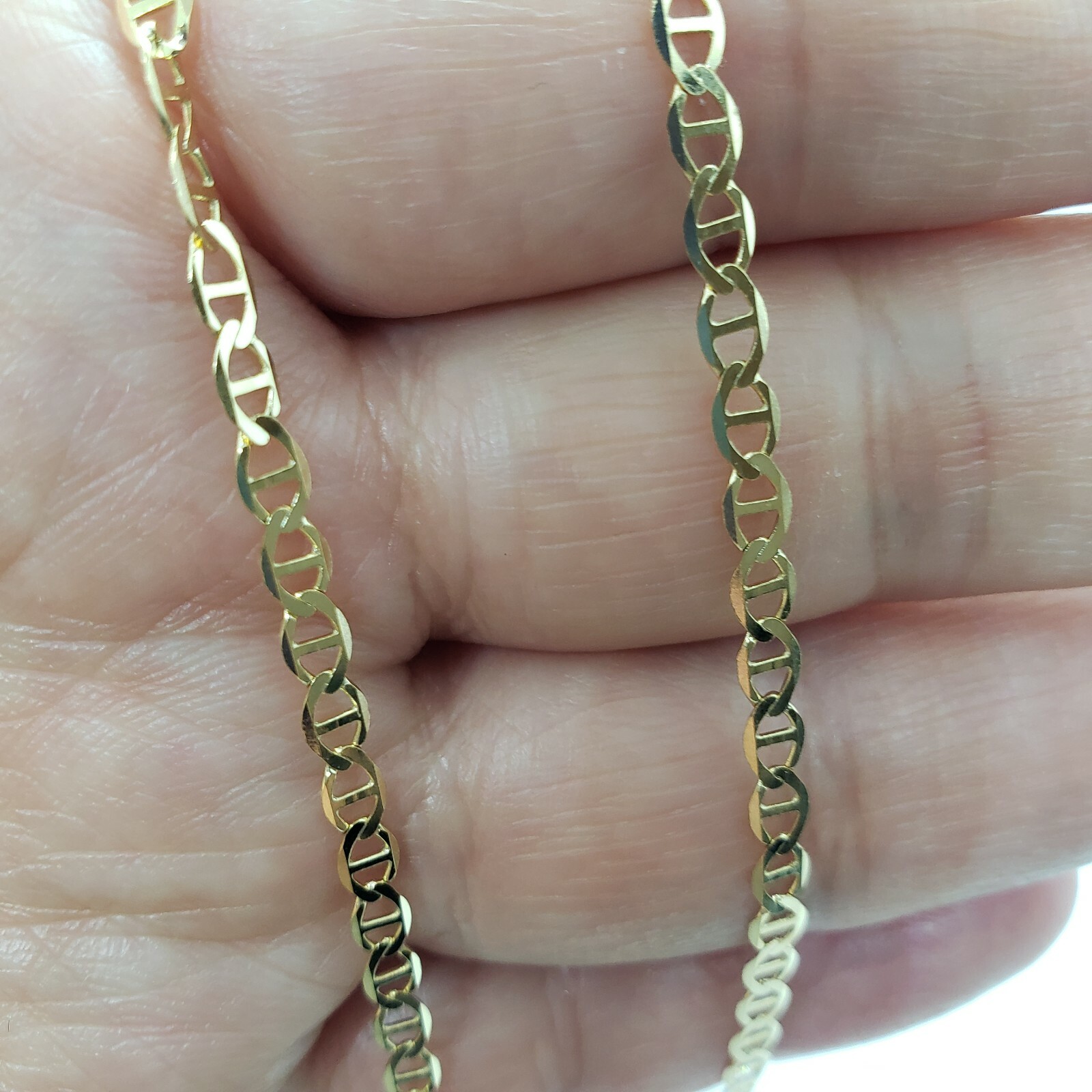 10K Solid Yellow Gold Mariner Anchor Link Chain Necklace 3mm Men Women 16″~30″