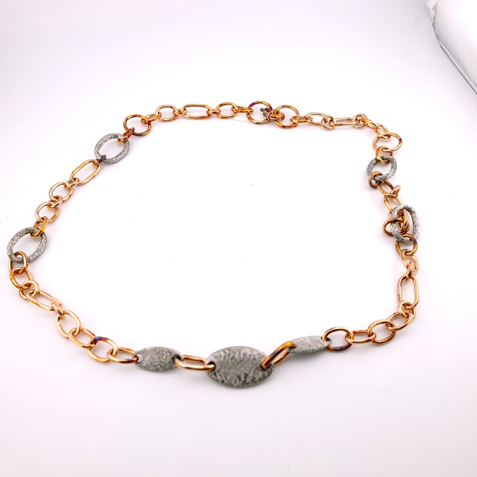 Daniel W. Danwak Sterling Silver Rose Gold Tone Large Chain Link 32″ In Necklace