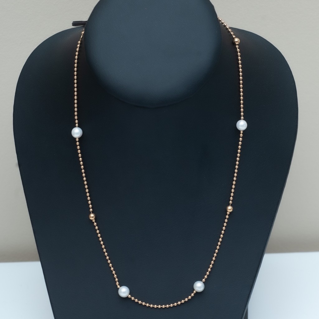 Roberto Coin 18K Yellow Gold Chain 18″ Necklace Pearl Stations NEW Authentic