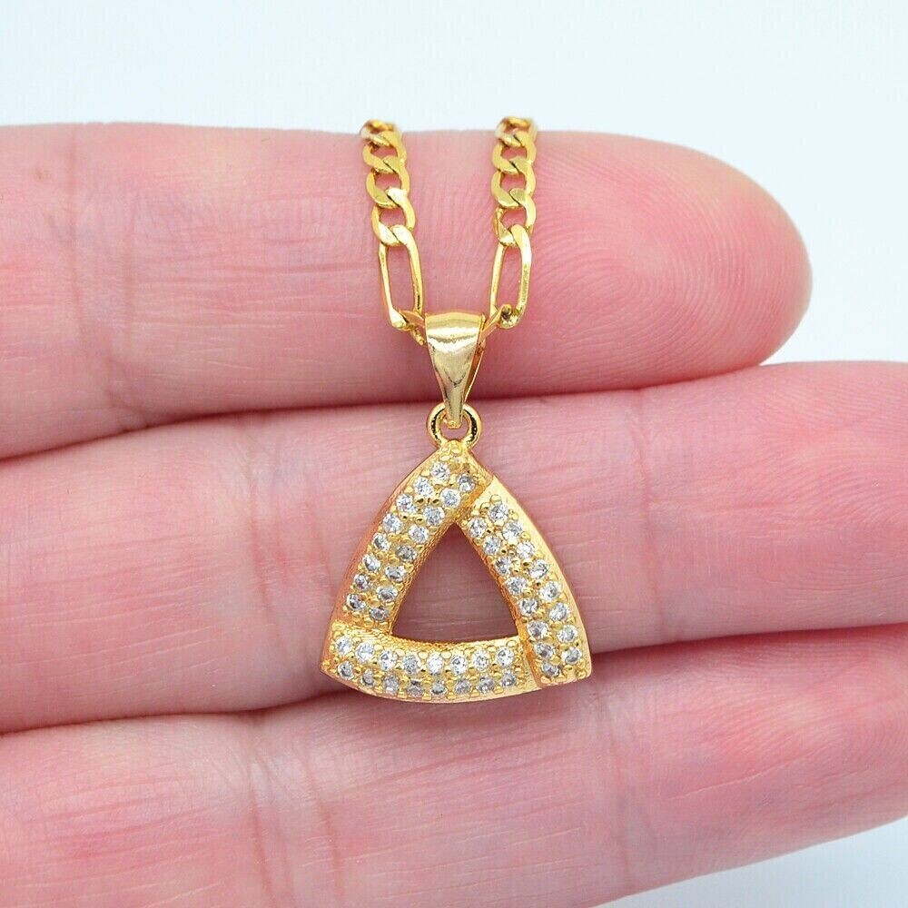 1.30Ct Round Cut Lab-Created Diamond Triangle Pendant 14k Yellow Gold Plated