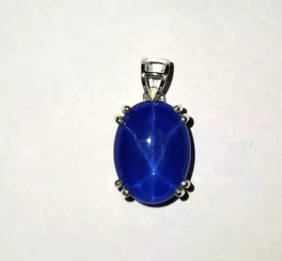Natural Blue Star Sapphire Oval 18 Ct Certified Solid Silver Pendant Gemstone