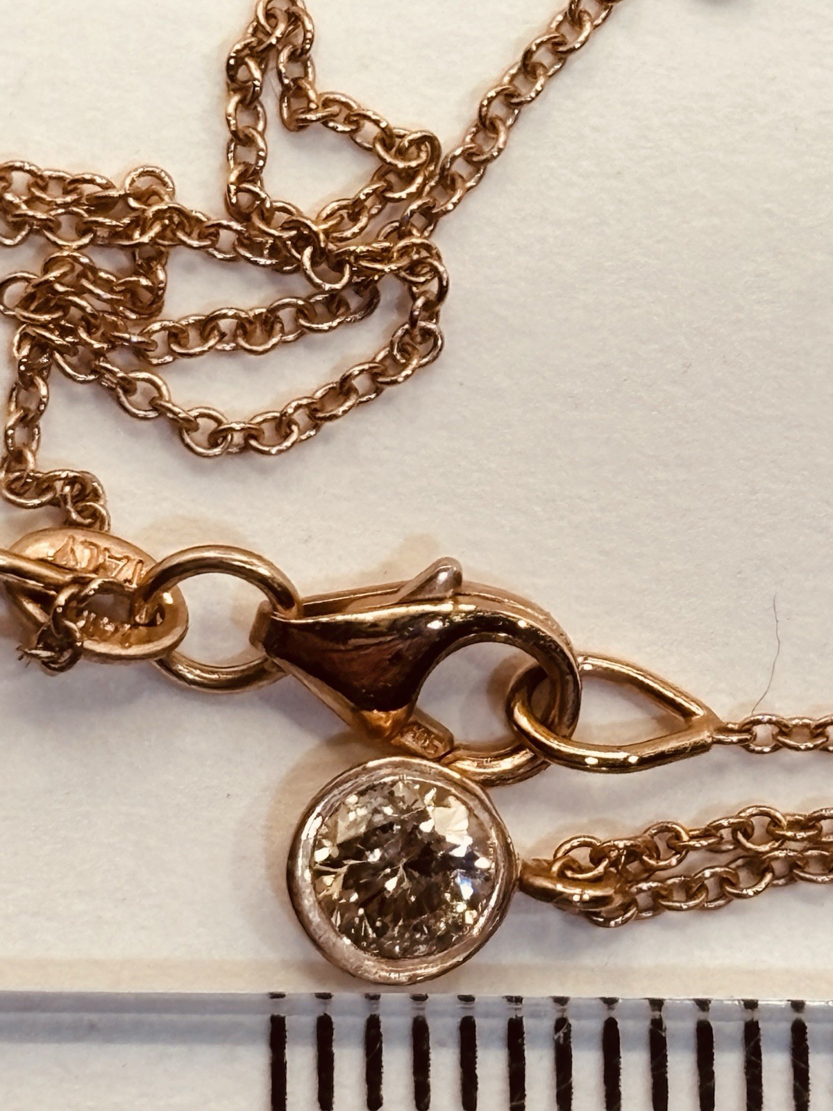 diamond necklace fine jewelry 14karat gold rose 25 points natural round 16”chain