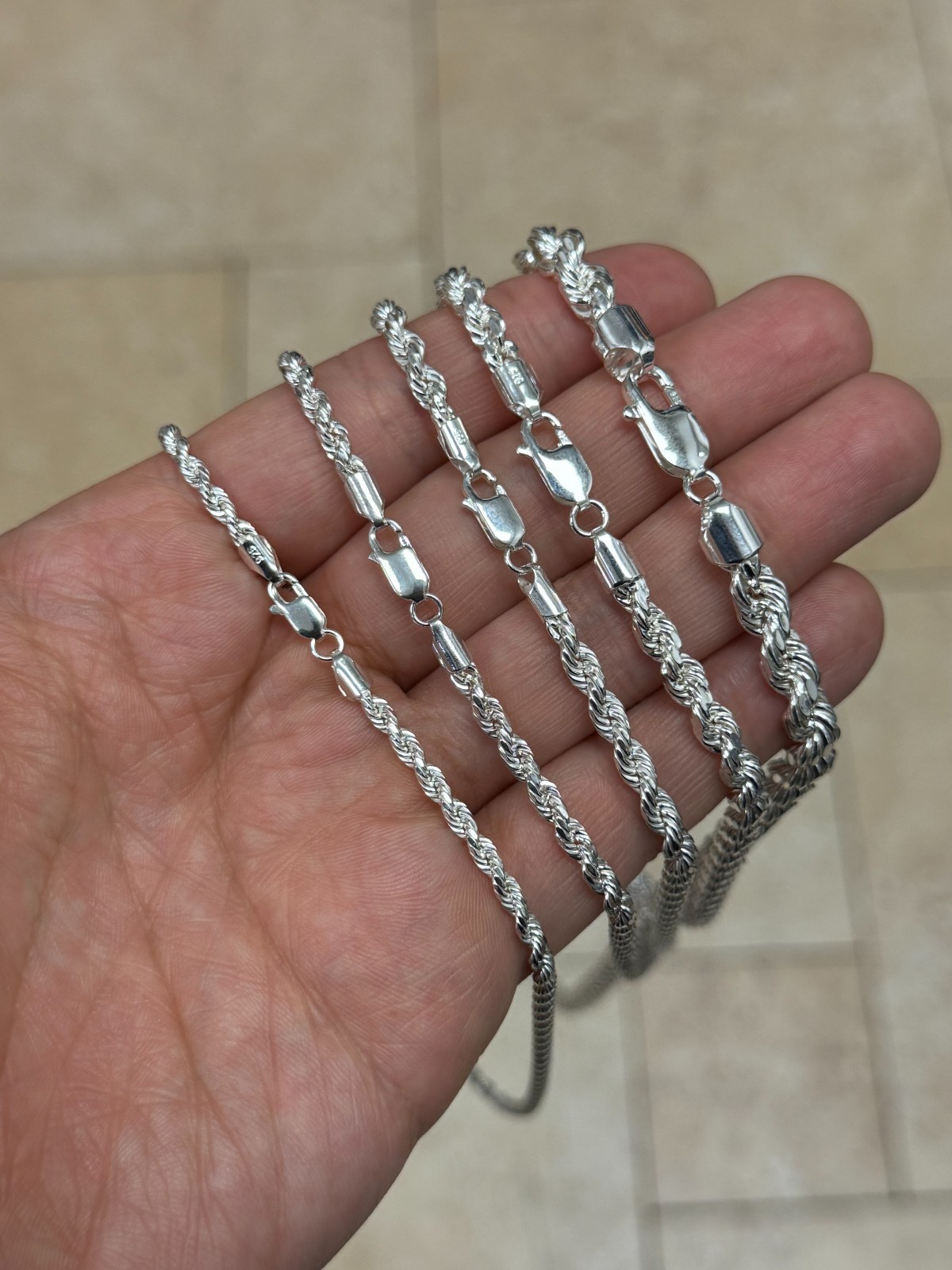 925 Sterling Silver Italian DIAMOND CUT ROPE CHAIN Necklace All Sizes – UNISEX