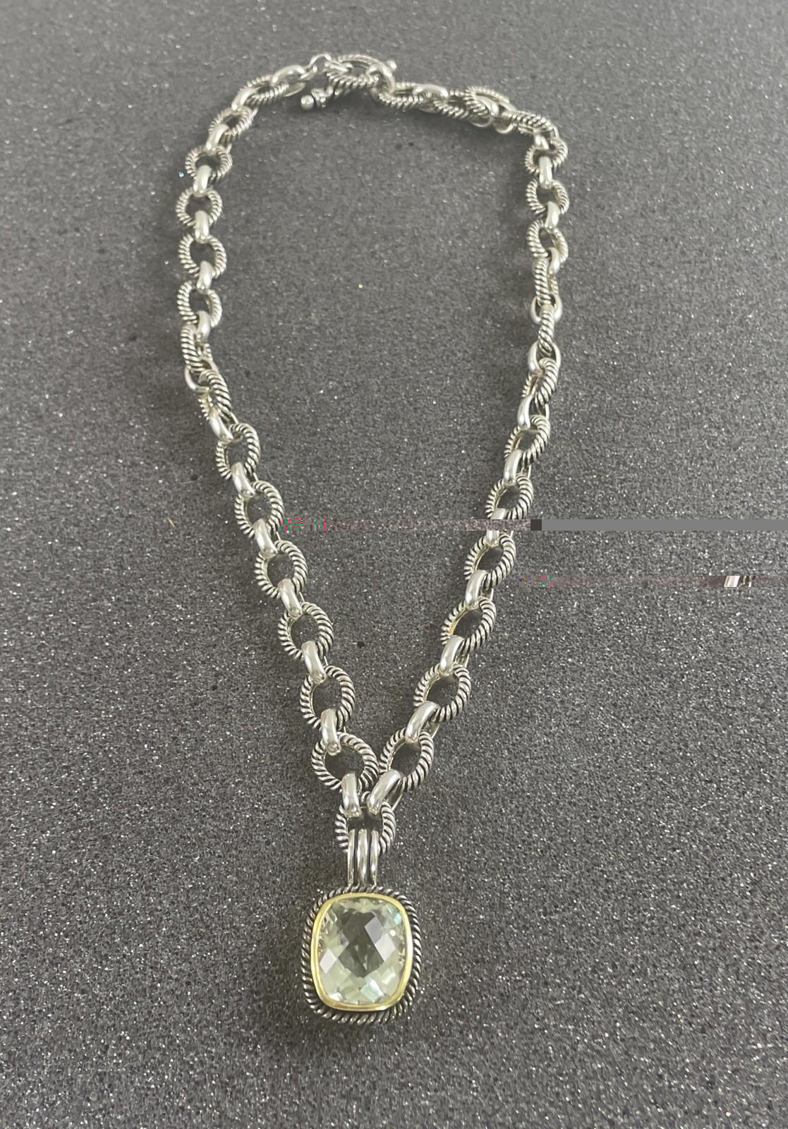 Michelle Albala 925 Silver Prasiolite Cushion Enhancer Cable Link Toggle Chain