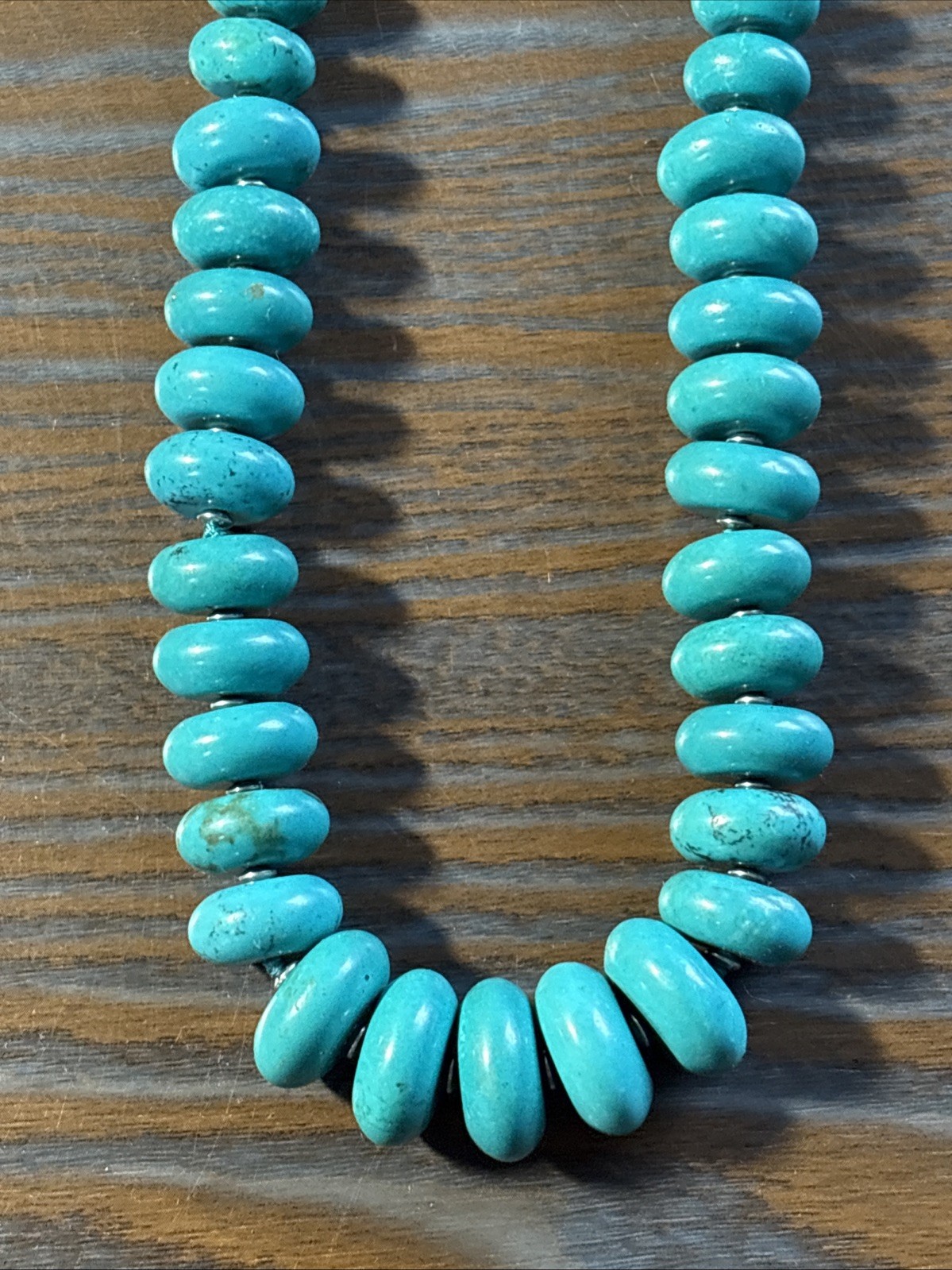 LUC Turquoise Necklace Sterling Silver Graduated Knotted Beaded 18″