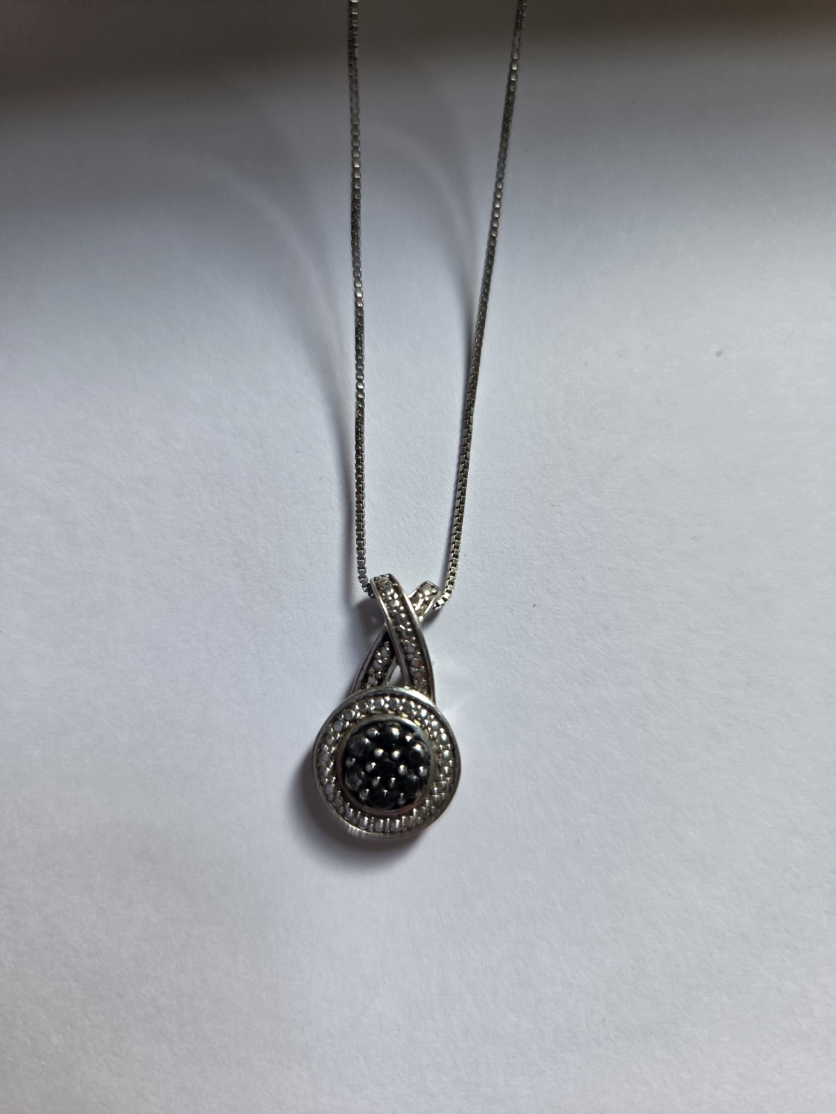 925 Sterling Silver Black Dismond Marcasite Round Pendant 0.75 Inch Signed SUN