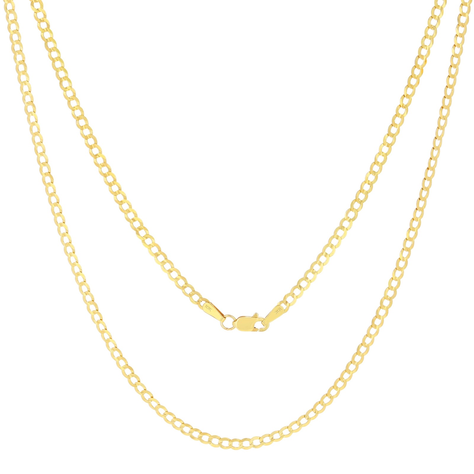 10K Yellow Gold 2.5mm Solid Curb Cuban Chain Link Mens Womens Necklace 18″