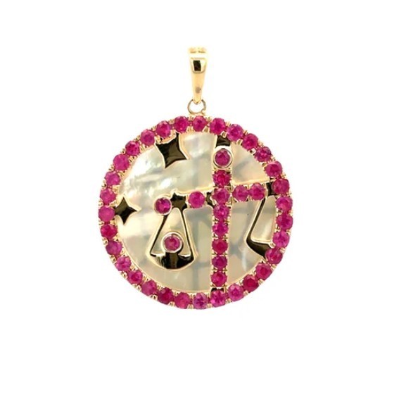 Libra Zodiac Charm Pendant, Pink Sapphire, Sterling Silver, Handmade Jewelry