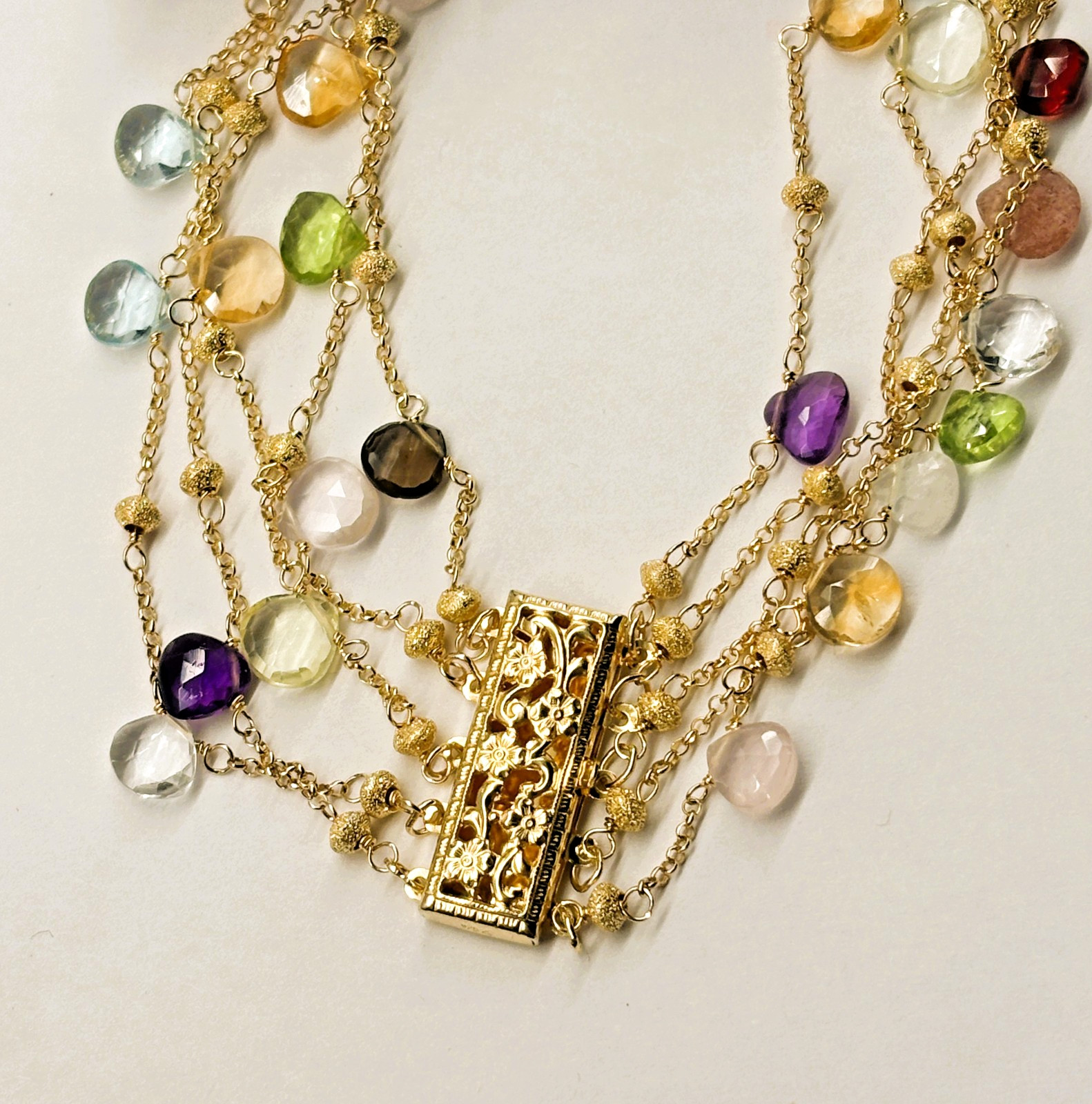 Spectacular Multi-Gem Briolette Vermeil 5 Strand Necklace