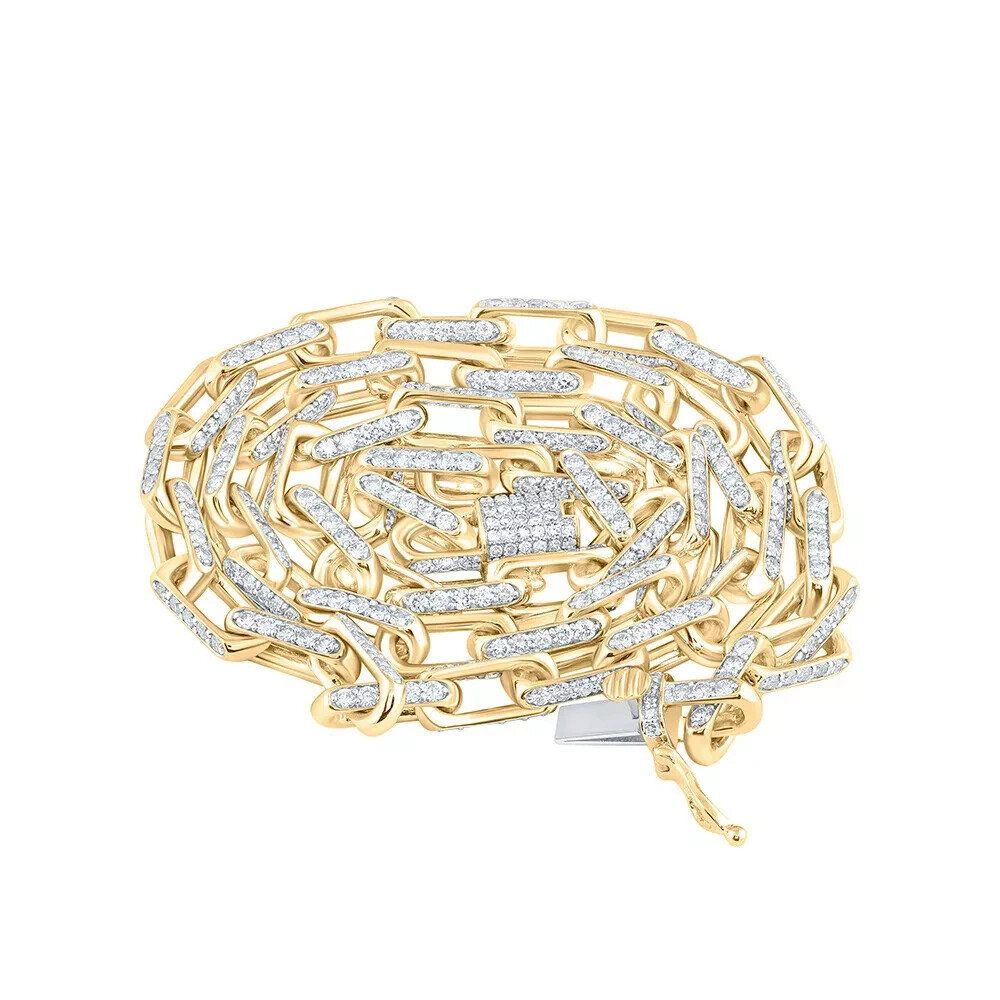 10ctw Diamond Paperclip Link Chain Necklace 10K Yellow Gold Womens Iced Jewelry