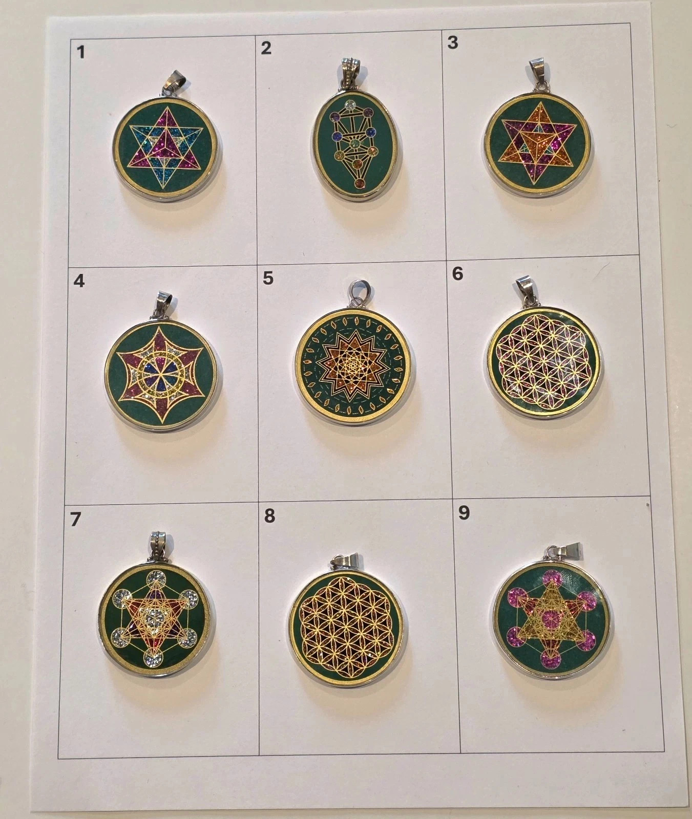 Malachite Pendants – Sterling Silver – Sacred Geometry – Multiple Variations