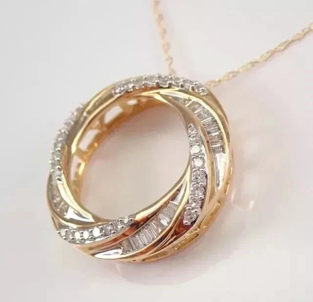 2Ct Round Cut Real Moissanite Circle of Life Pendant 14K Yellow Gold Plated 18”