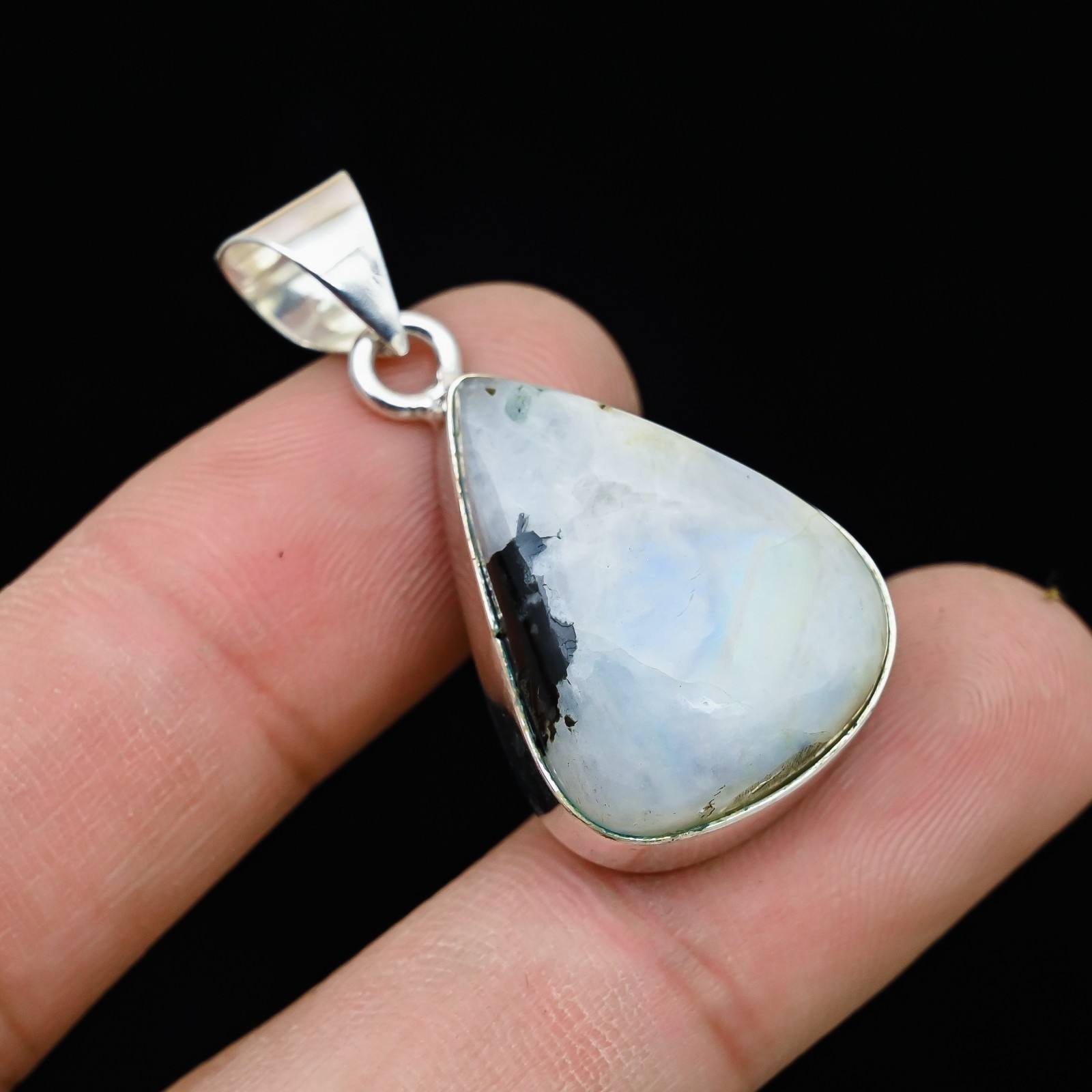 Rainbow Moonstone Gemstone 925 Sterling Silver Handmade Pendant Jewelry Gift For