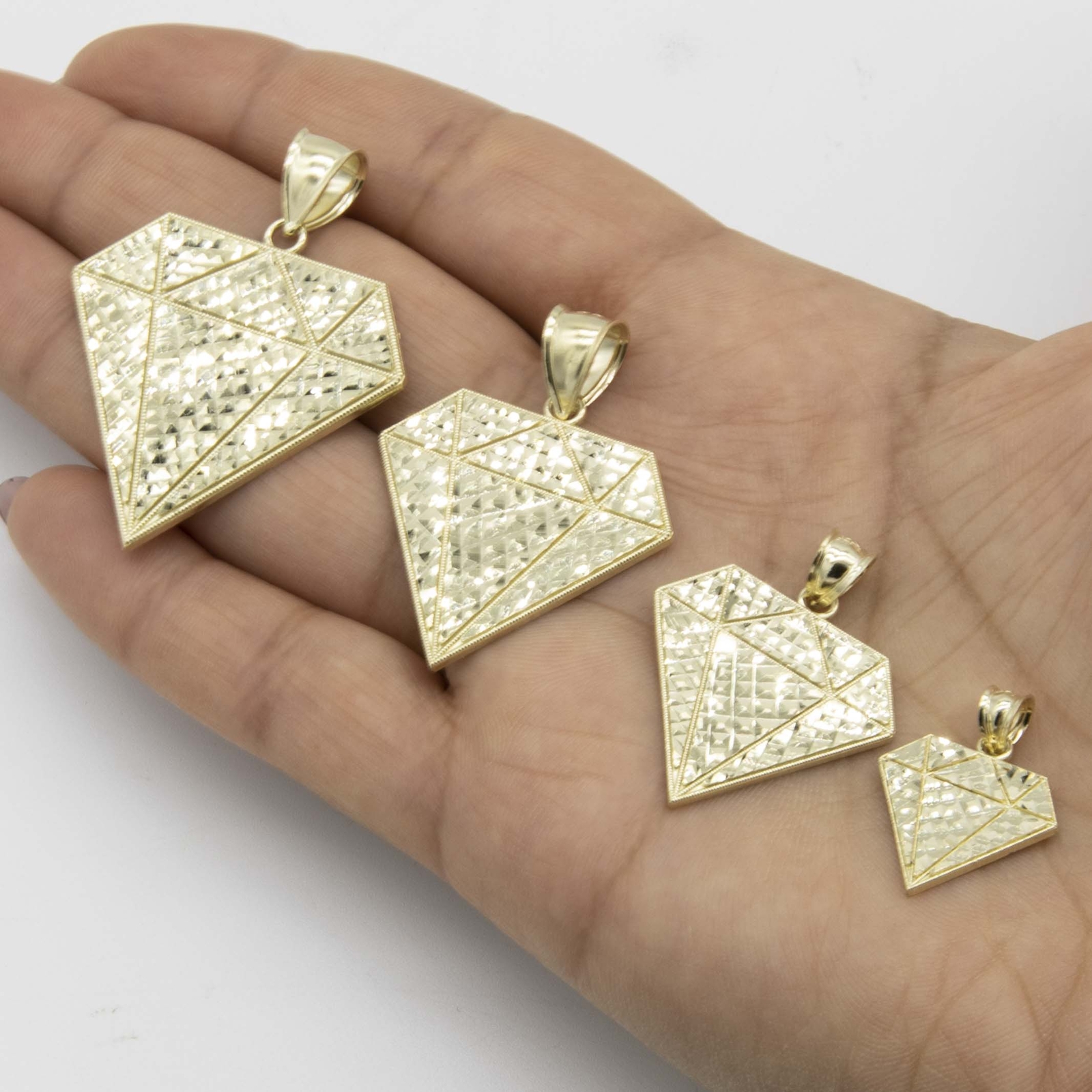 Textured Diamond Shaped Pendant Real 10K Gold Pendant All Sizes