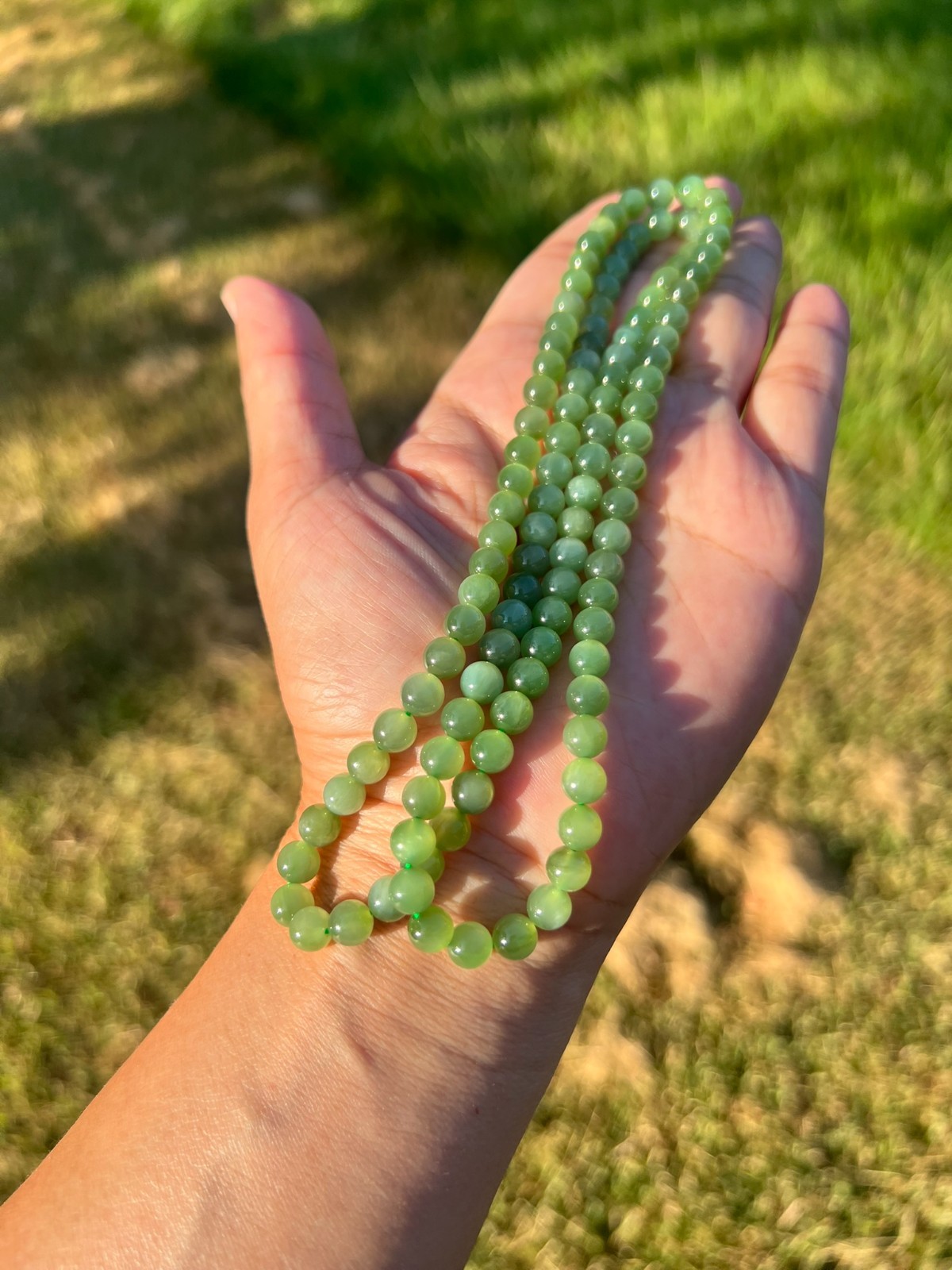 Cat’s-Eye 25″ Genuine Nephrite Jade 6mm Bead Necklace H408 b1
