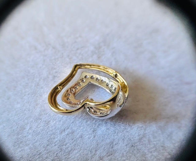 Estate 14K Multi-Tone Gold Diamond Double “Heart” Pendant