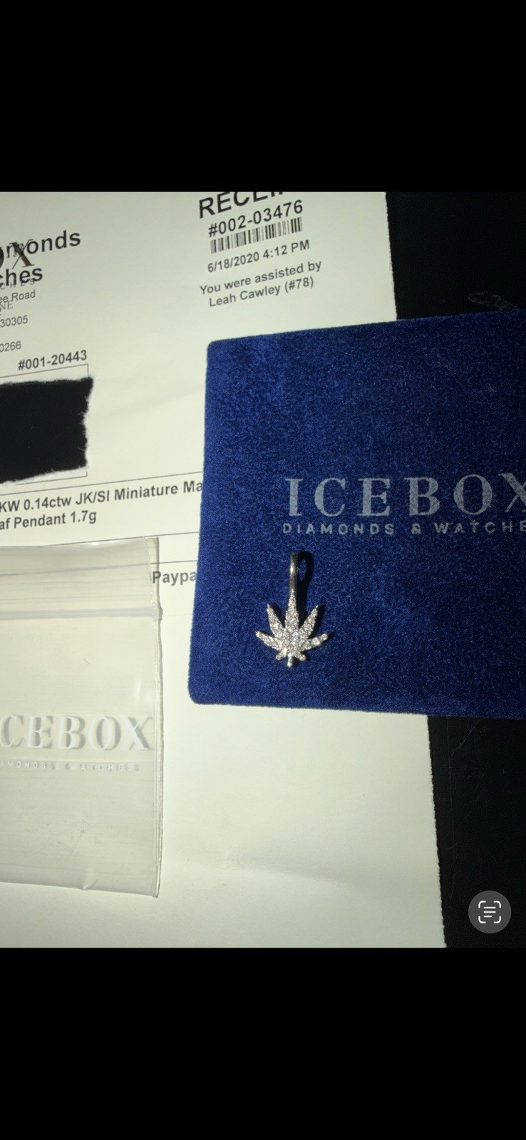 Icebox 14K White Gold Diamond Cannabis Leaf Pendant 0.14ctw Pavé