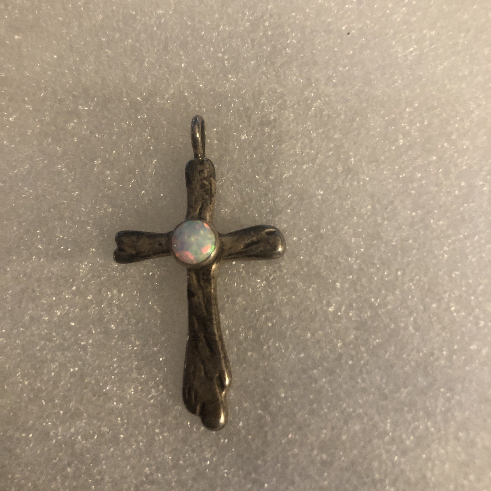 L D Sterling Cross With Opal Stone Pretty 1 1/2 By 1 Inch