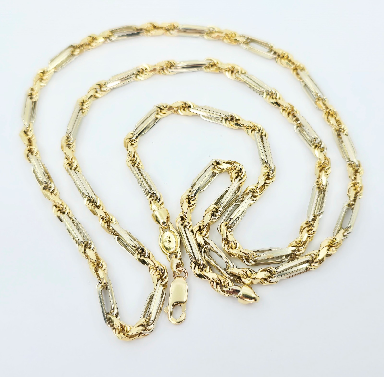 14K Two Tone Multi Color Gold Designer Milano Rope Chain Necklace – 26.5″ Length