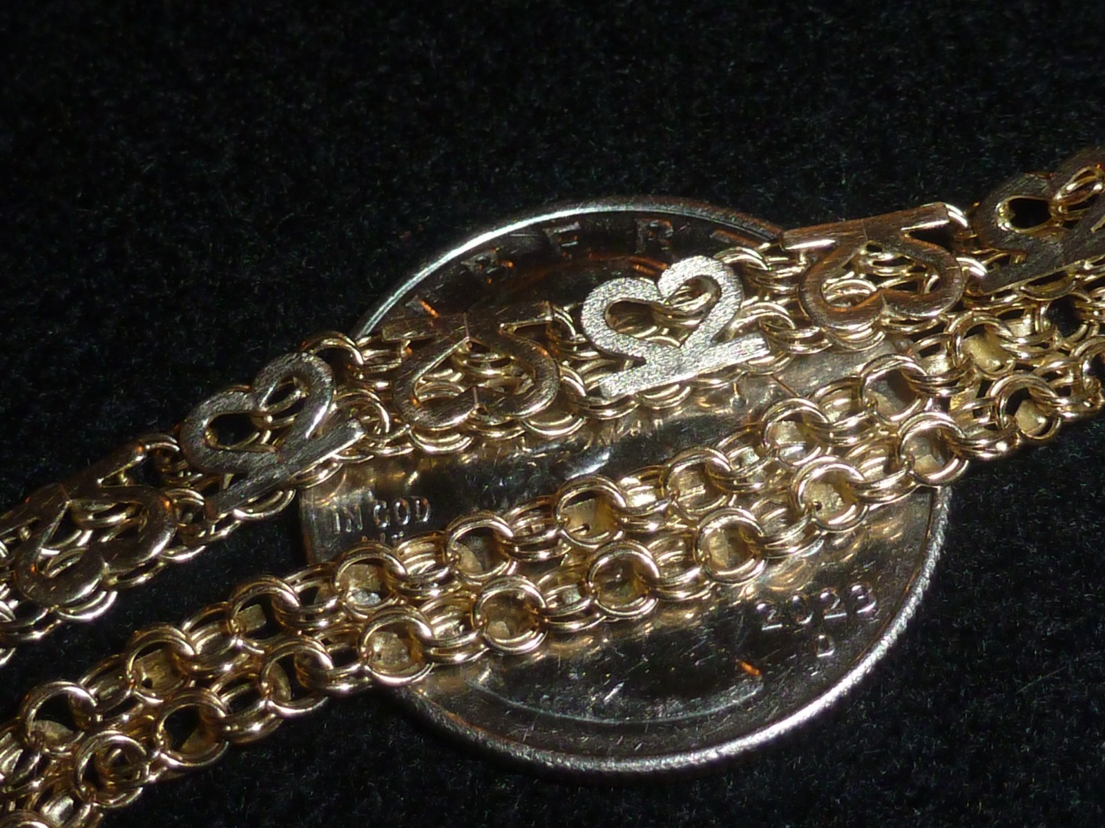 10K SOLID YELLOW GOLD REVERSIBLE FANCY HEARTS/MESH TENNIS BRACELET – 7 “- 4.64 G