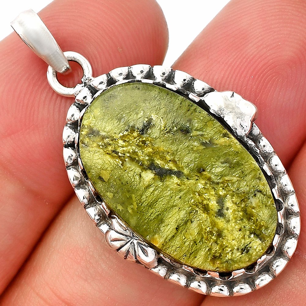 Natural Serpentine 925 Sterling Silver Pendant Jewelry P-1730