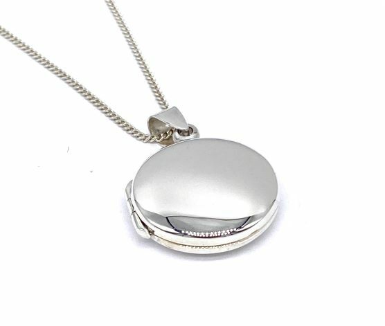 925 Sterling Silver Round Circular Photo Pendant Locket 18 mm, on 18″ Curb Chain