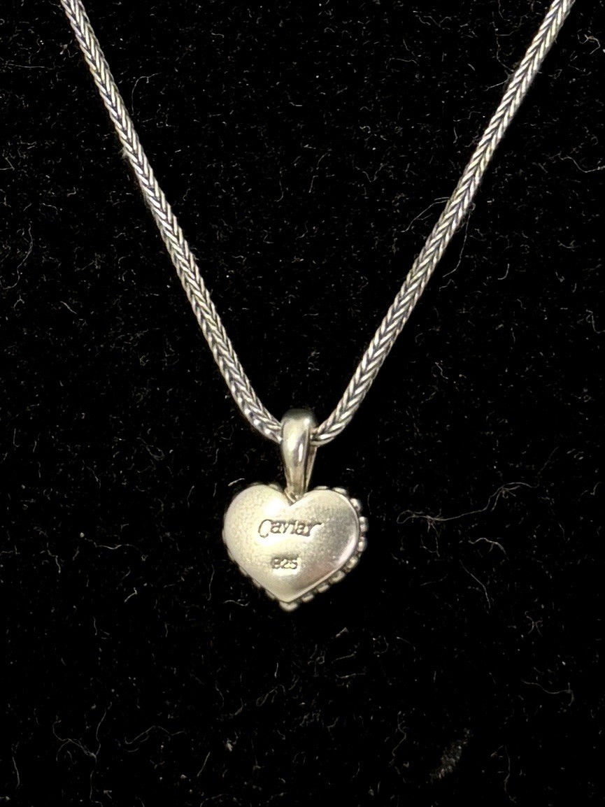 LAGOS CAVIAR Sterling Silver Beaded Edge 3-D Puffy Heart Pendant Necklace