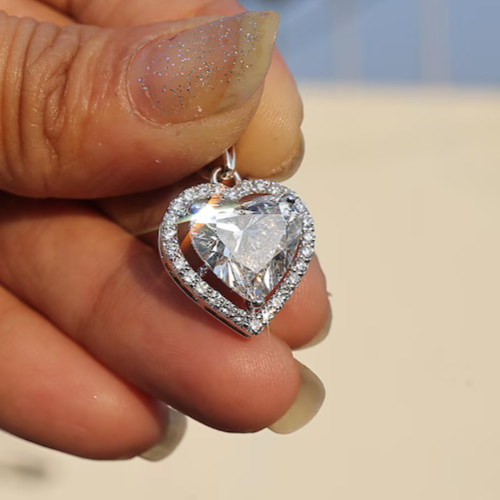 3.10 Ct Heart-Cut EF/VS1 Lab Grown Diamond Halo Necklace Pendant 14k White Gold