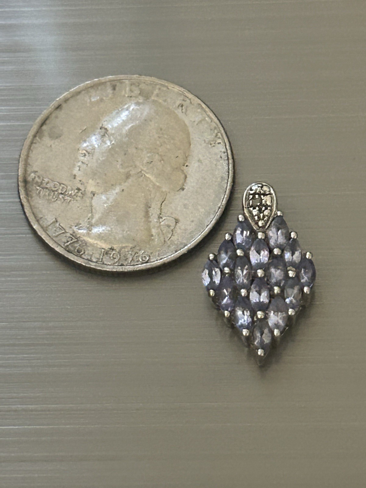 Sterling Silver Tanzanite Diamond Studded Pendant 2 Grams