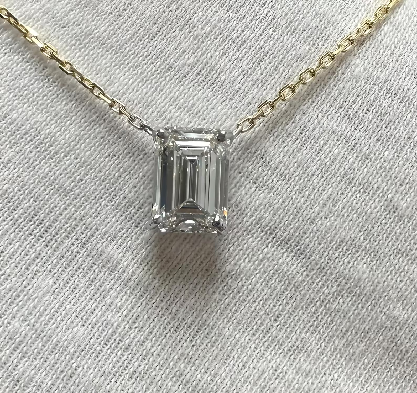 4Ct Emerald EF/VS1 Lab Grown Diamond Two-Tone Necklace& Pendant 14k Yellow Gold