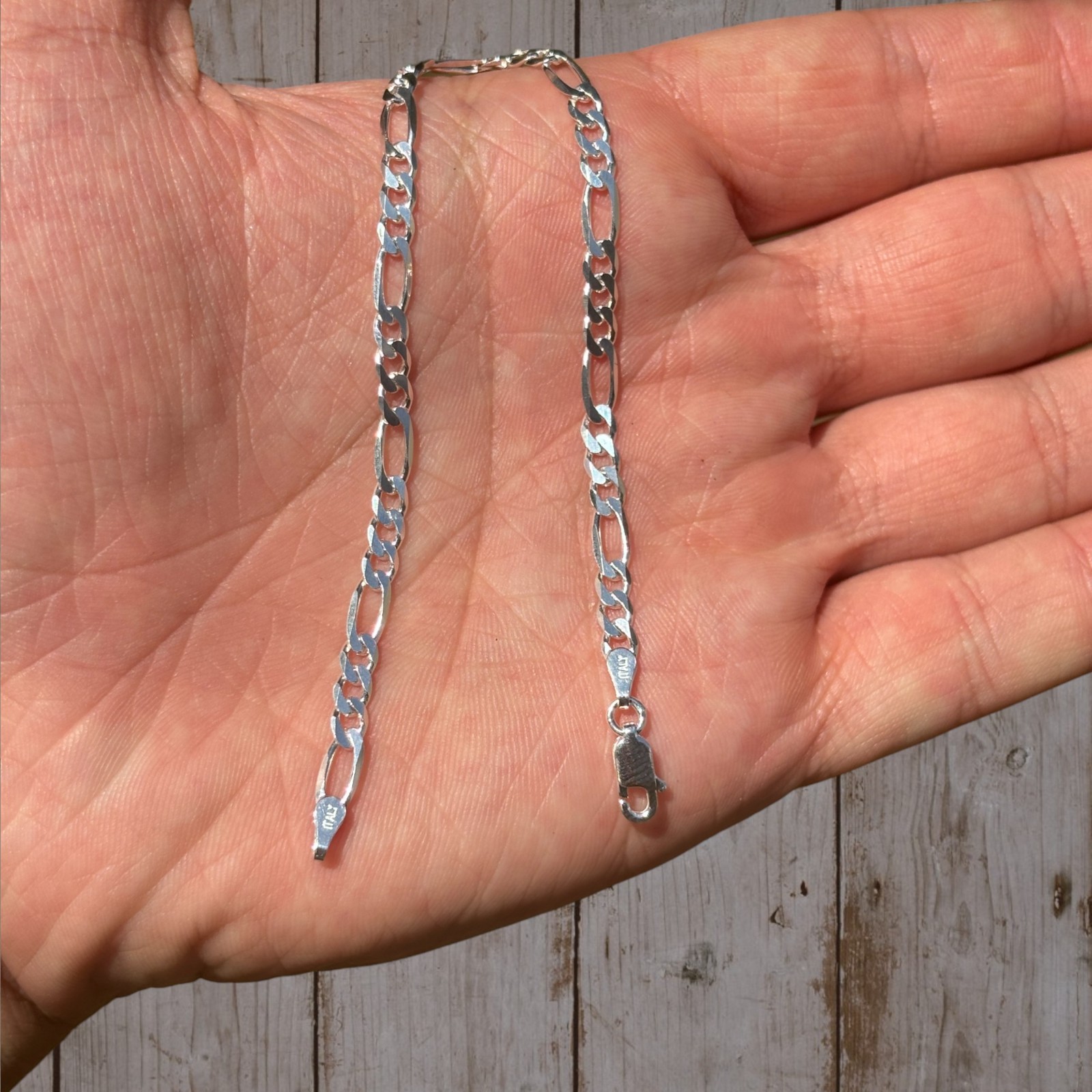 4mm Figaro Bracelet Link – Real Solid 925 Sterling Silver Or 14k Gold Vermeil