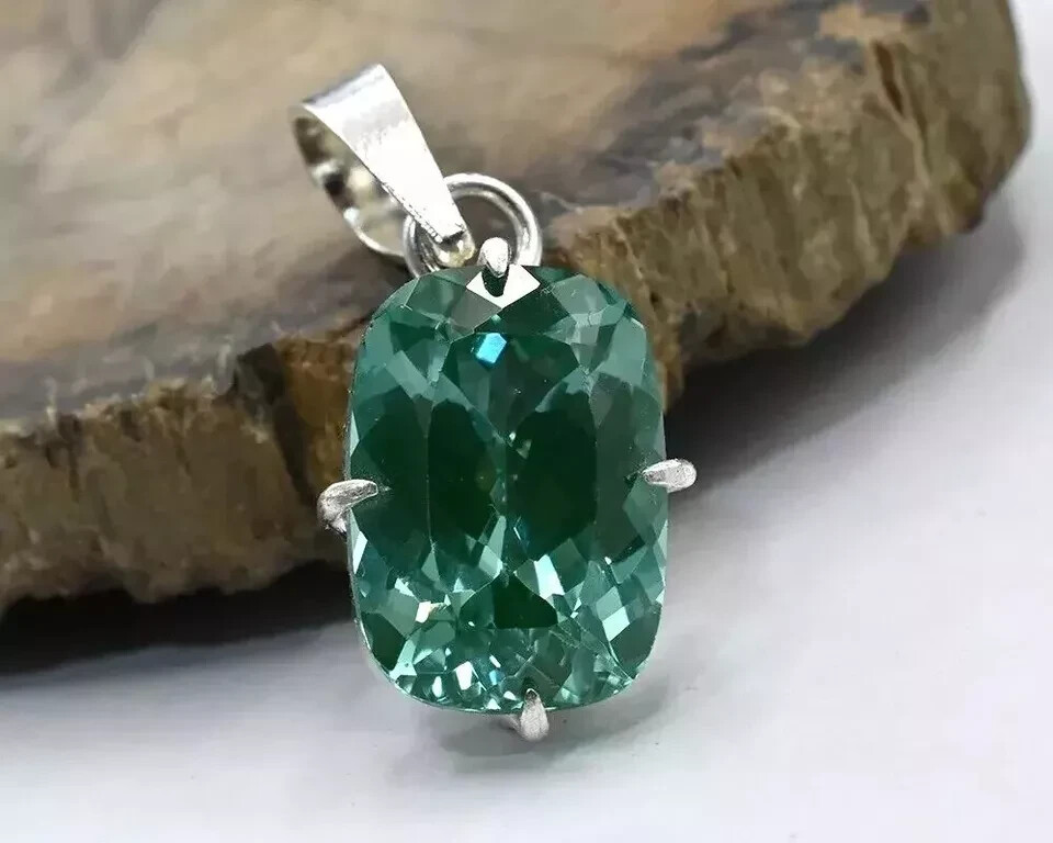 Natural 40 Ct Green Sapphire Cushion Cut 925 Solid Silver Pendant Gemstone