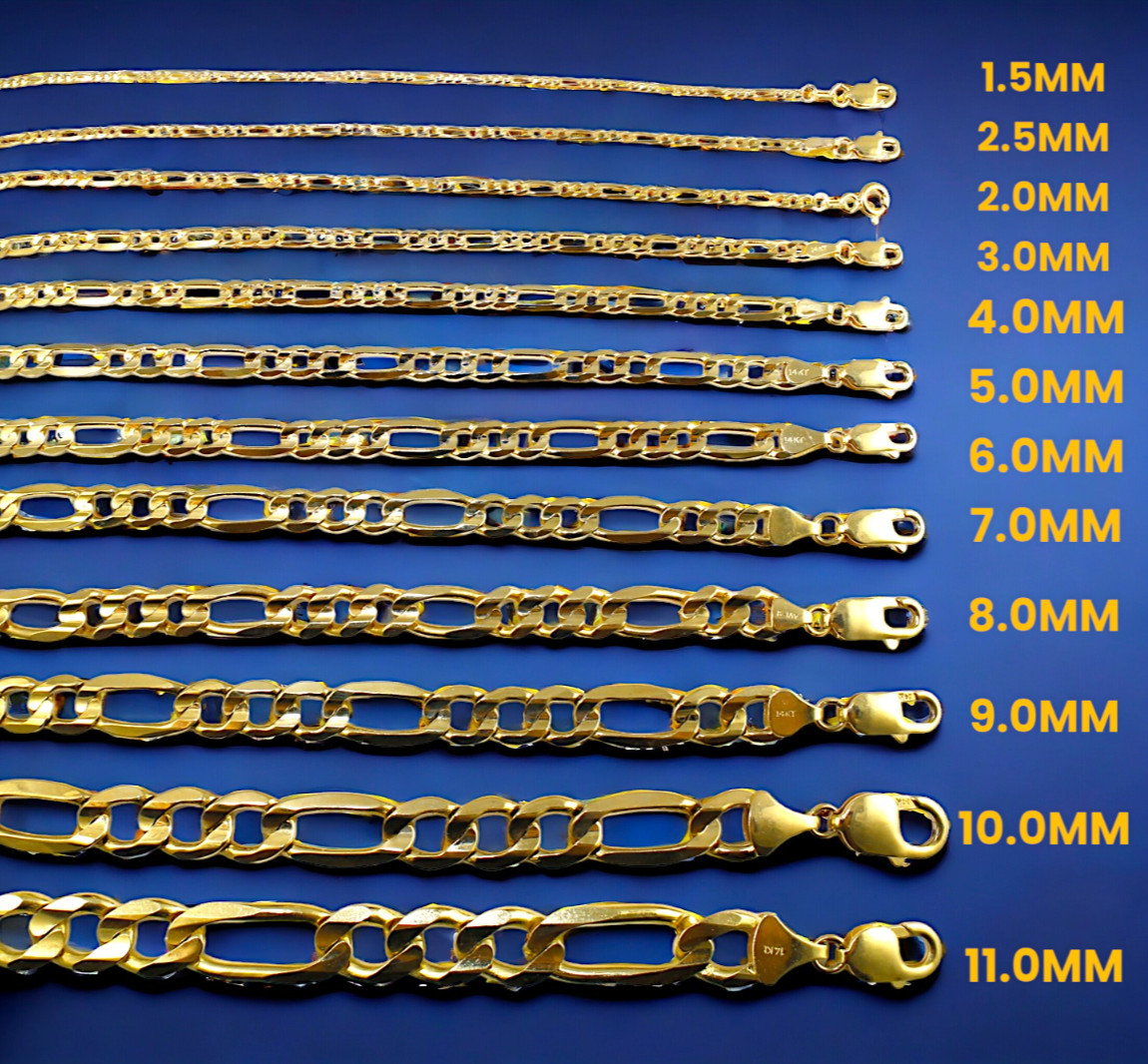 14K Yellow Gold 1.5mm-12mm Solid Figaro Chain Necklace Link All Sizes Real