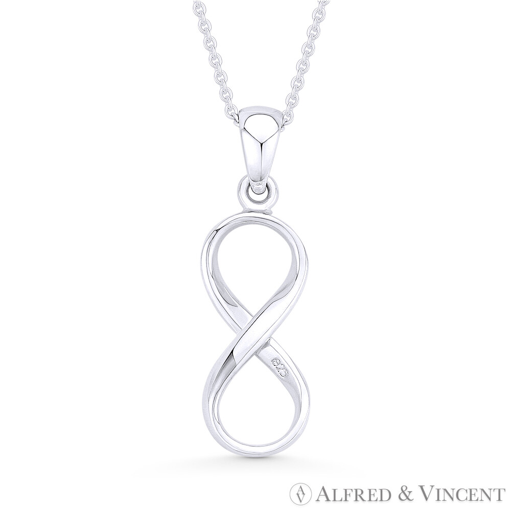 Infinity Symbol / Figure 8 Charm Pendant & Cable Necklace in 925 Sterling Silver
