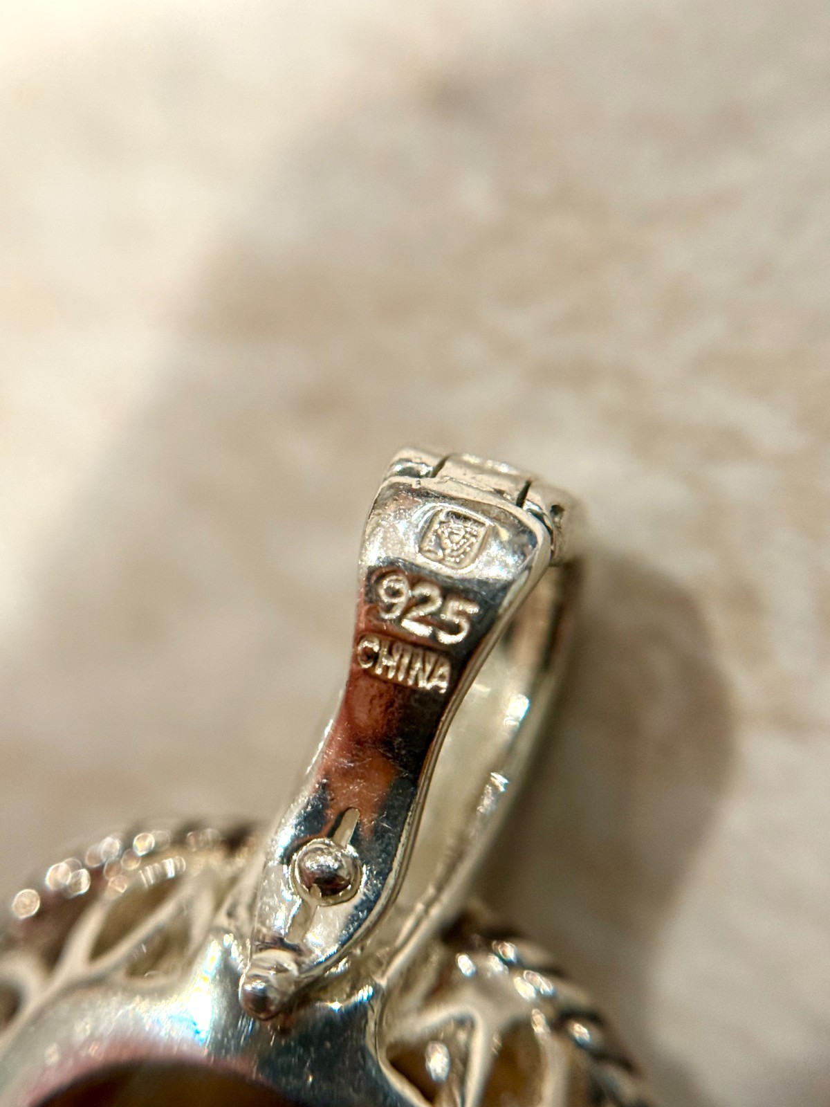 VTG Orange Citrine Albion Pendant Charm 925 Sterling Silver Gem Stone Jewel