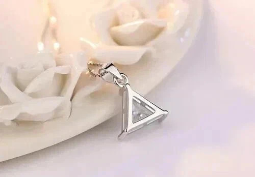 3CT Trillion Moissanite Women Solitaire Pendant 14k White Gold Finish