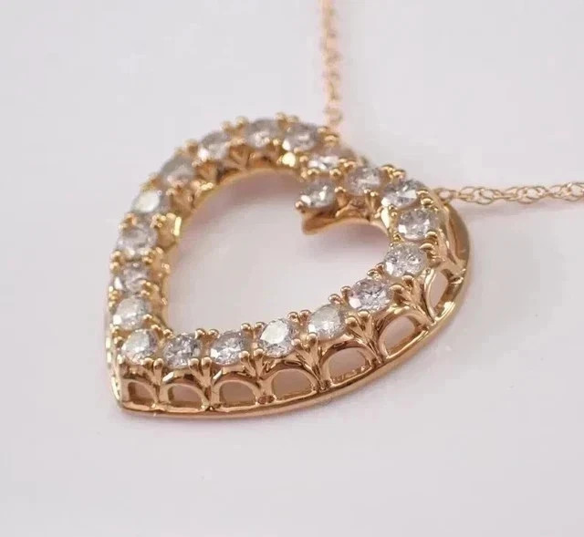 14K Yellow Gold Plated 1.00Ct Round Cut Real Moissanite Open Heart Pendant
