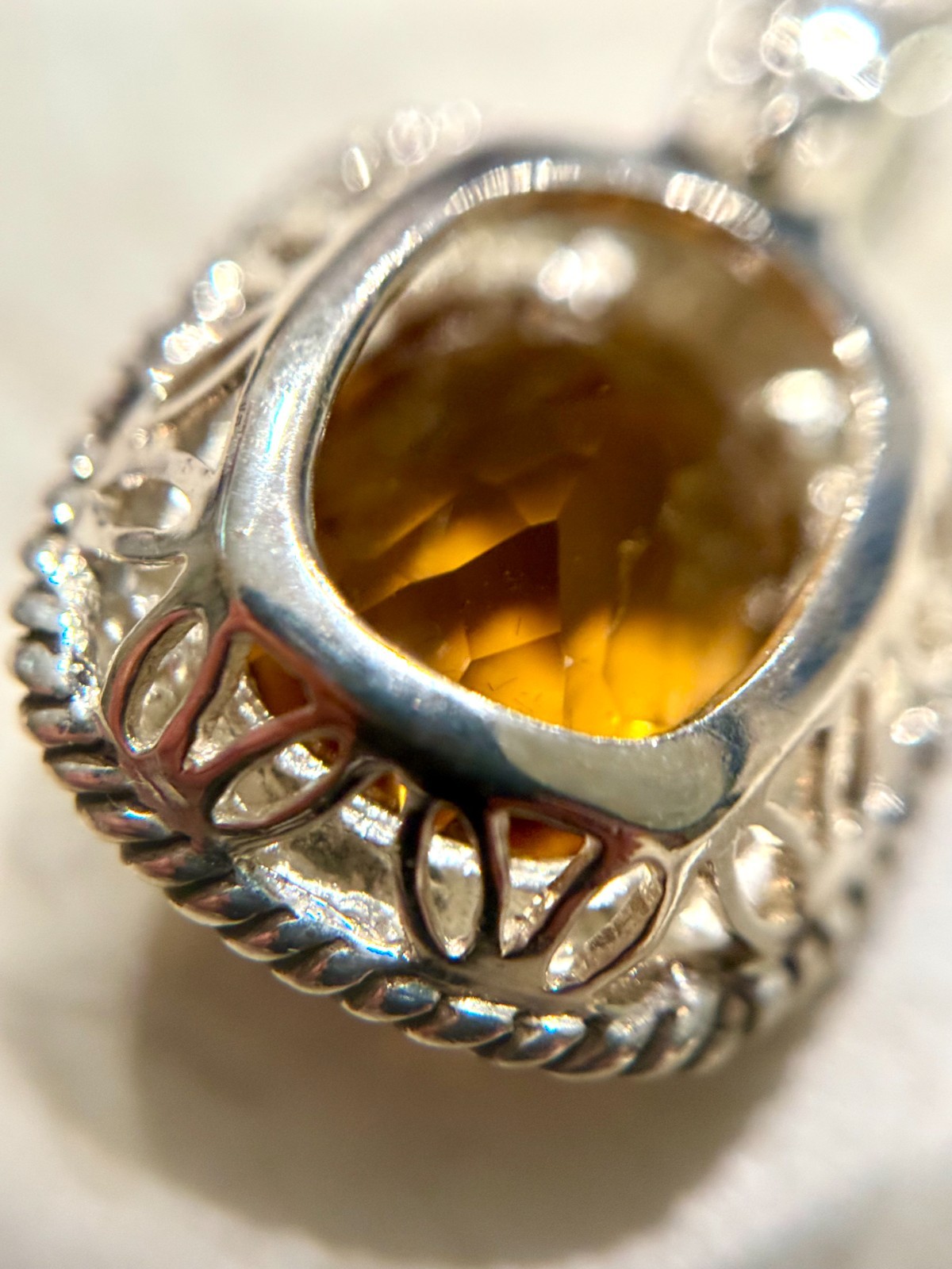 VTG Orange Citrine Albion Pendant Charm 925 Sterling Silver Gem Stone Jewel