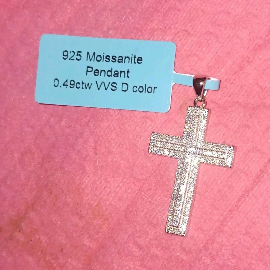 925 Sterling Silver Moissanite White Cross Pendant 0.49 ctw